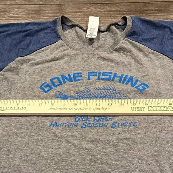 Men’s Gone Fishing Raglan T-shirt Gray And Blue Size Extra Large EUC - Picture 4 of 7